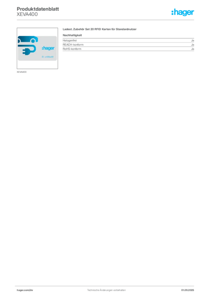 Bild Hager Produktdatenblatt XEVA400 | Hager Deutschland