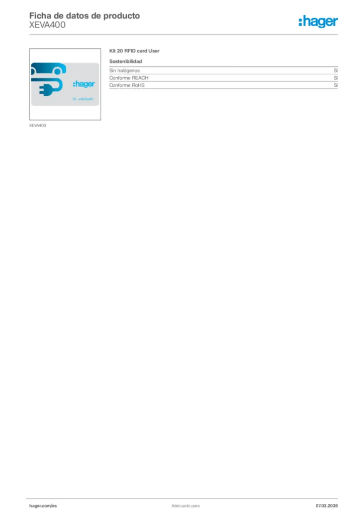 Imagen Hager Ficha de datos de producto XEVA400 | Hager España