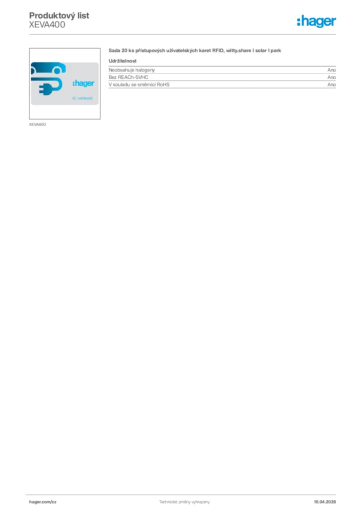 Obrázek Hager Product data sheet XEVA400 | Hager