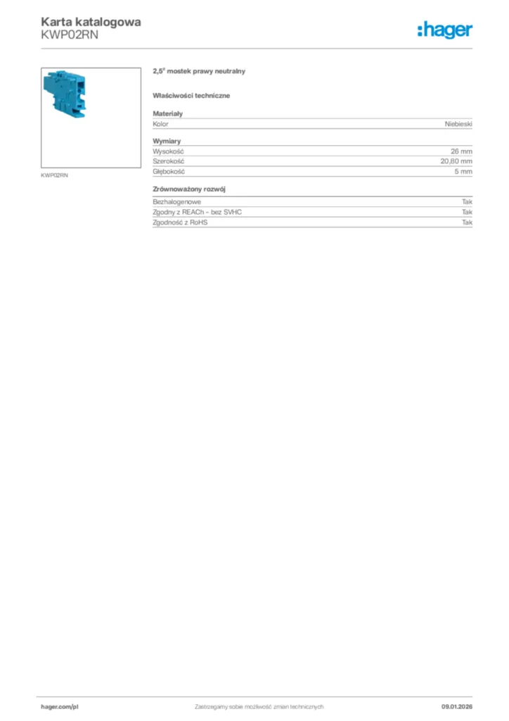 Zdjęcie Hager Karta katalogowa KWP02RN | Hager Polska