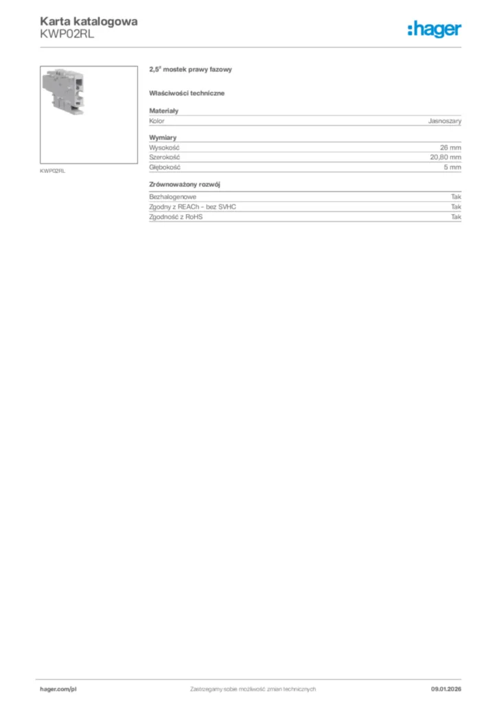 Zdjęcie Hager Karta katalogowa KWP02RL | Hager Polska