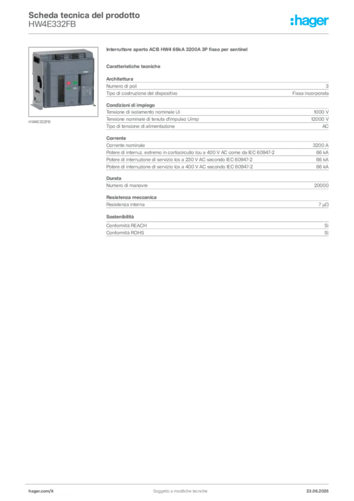 Immagine Hager Scheda tecnica del prodotto HW4E332FB | Hager Italia