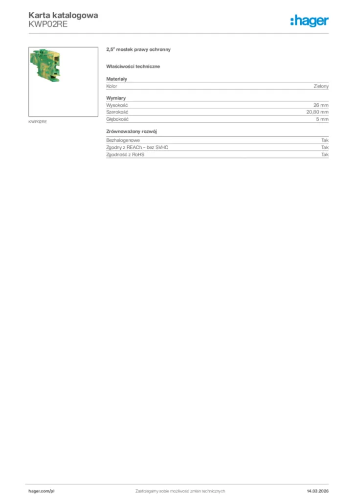 Zdjęcie Hager Karta katalogowa KWP02RE | Hager Polska