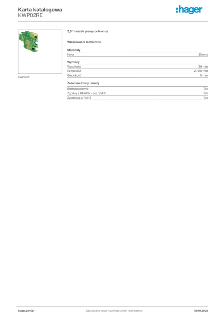 Zdjęcie Hager Karta katalogowa KWP02RE | Hager Polska