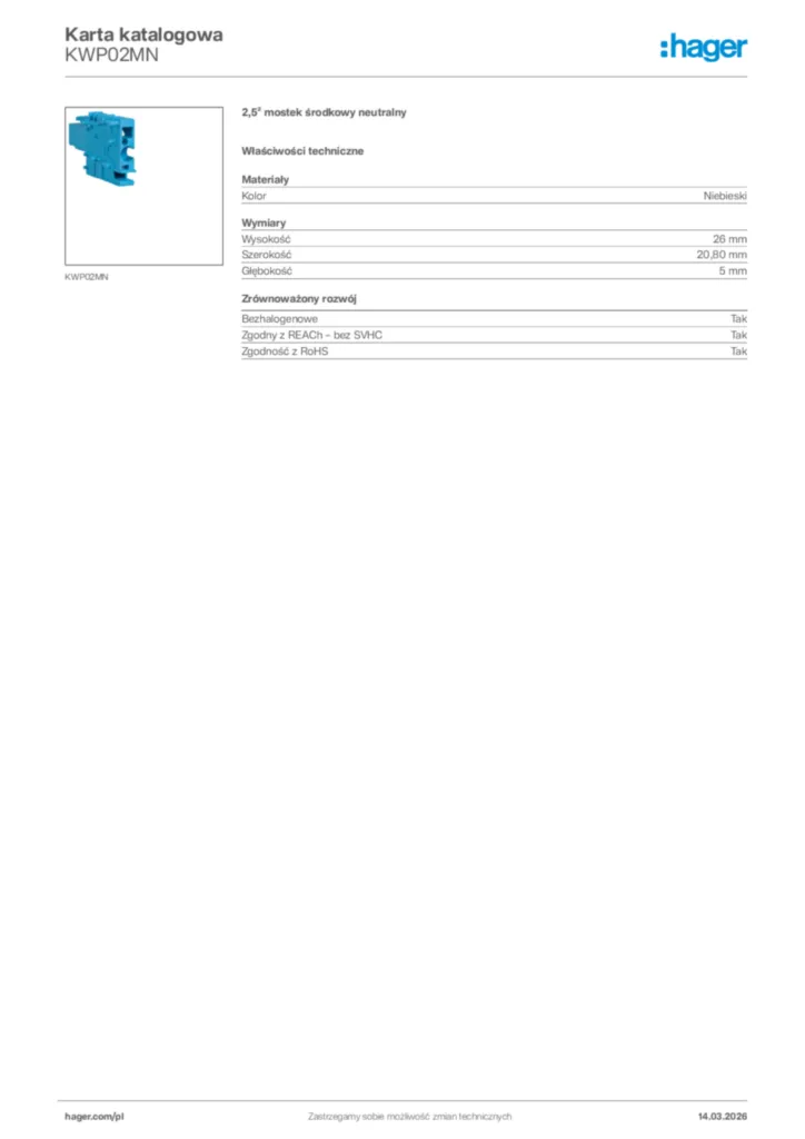 Zdjęcie Hager Karta katalogowa KWP02MN | Hager Polska