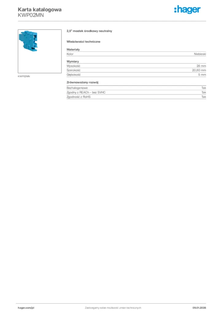 Zdjęcie Hager Karta katalogowa KWP02MN | Hager Polska