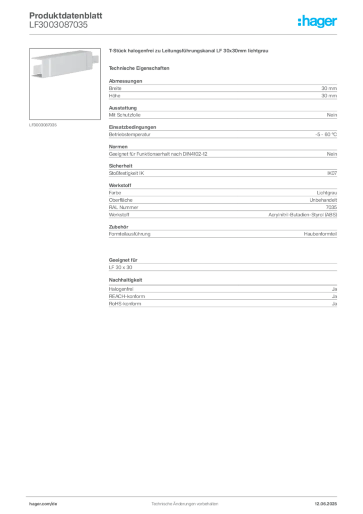 Bild Hager Produktdatenblatt LF3003087035 | Hager Deutschland