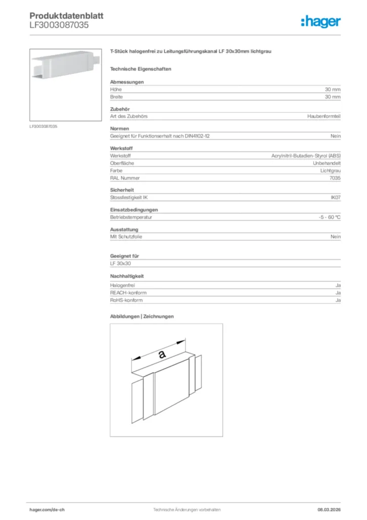 Bild Hager Produktdatenblatt LF3003087035 | Hager Schweiz