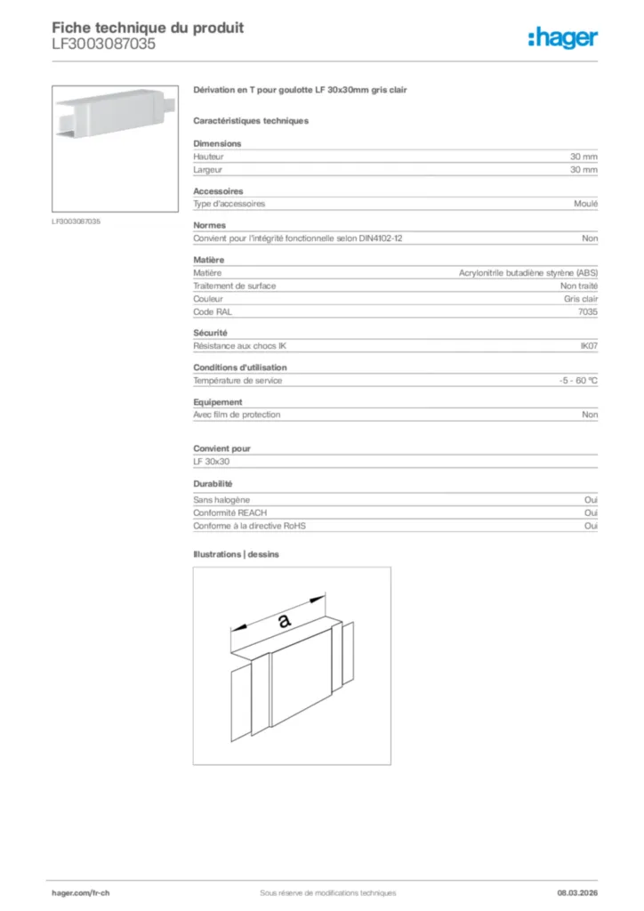 Image Hager Fiche technique du produit LF3003087035 | Hager Suisse