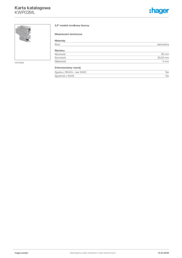 Zdjęcie Hager Karta katalogowa KWP02ML | Hager Polska