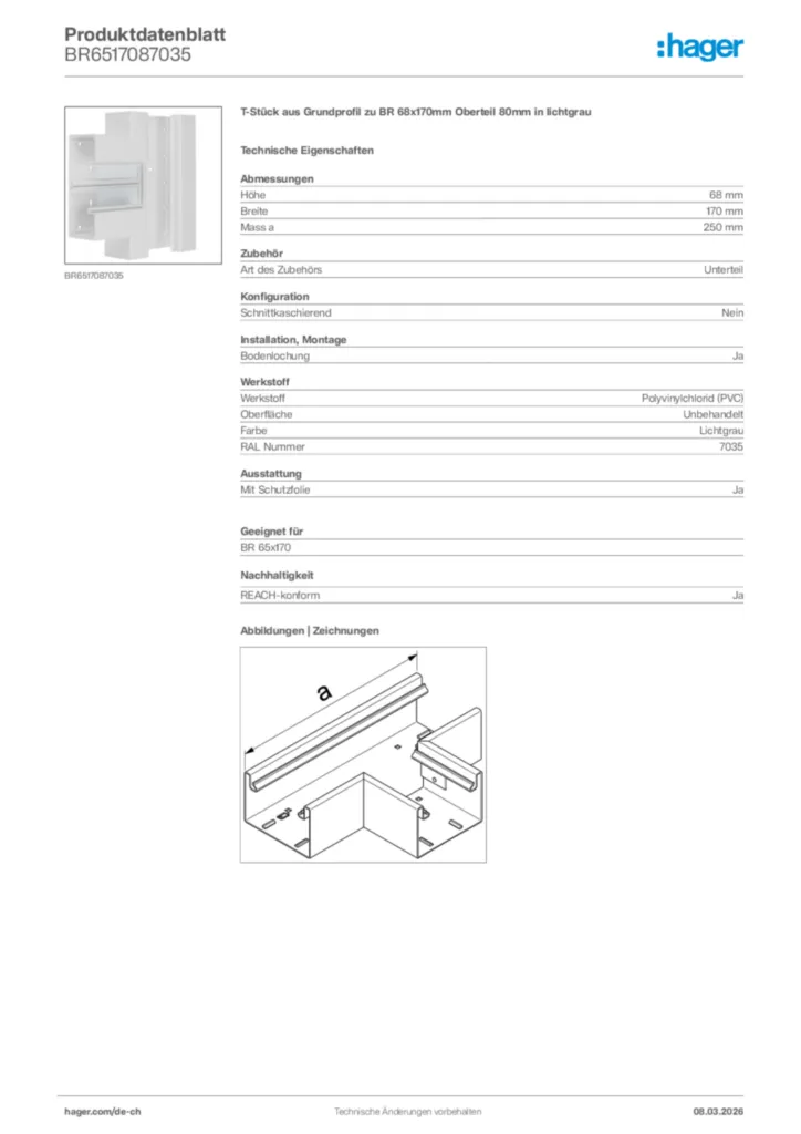 Bild Hager Produktdatenblatt BR6517087035 | Hager Schweiz