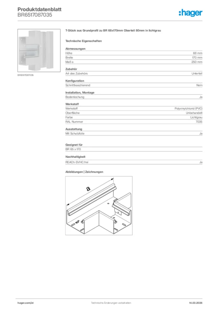 Bild Hager Produktdatenblatt BR6517087035 | Hager Deutschland