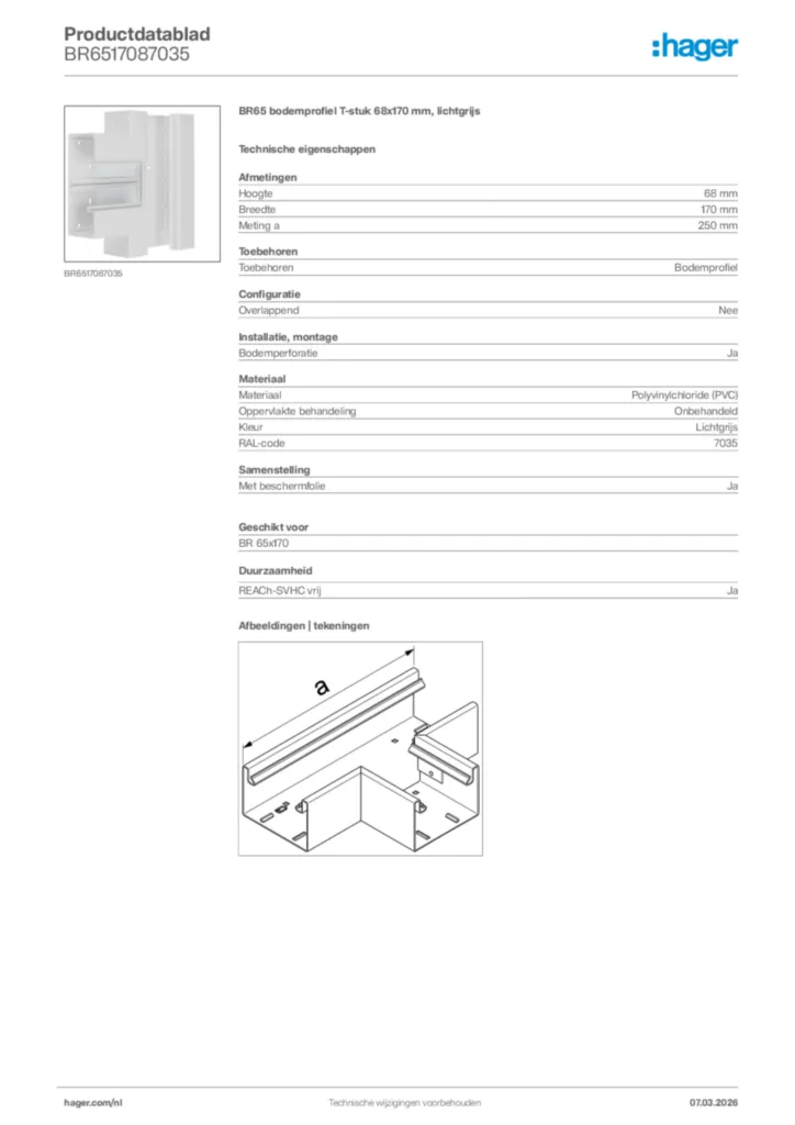 Afbeelding Hager Productdatablad BR6517087035 | Hager Nederland