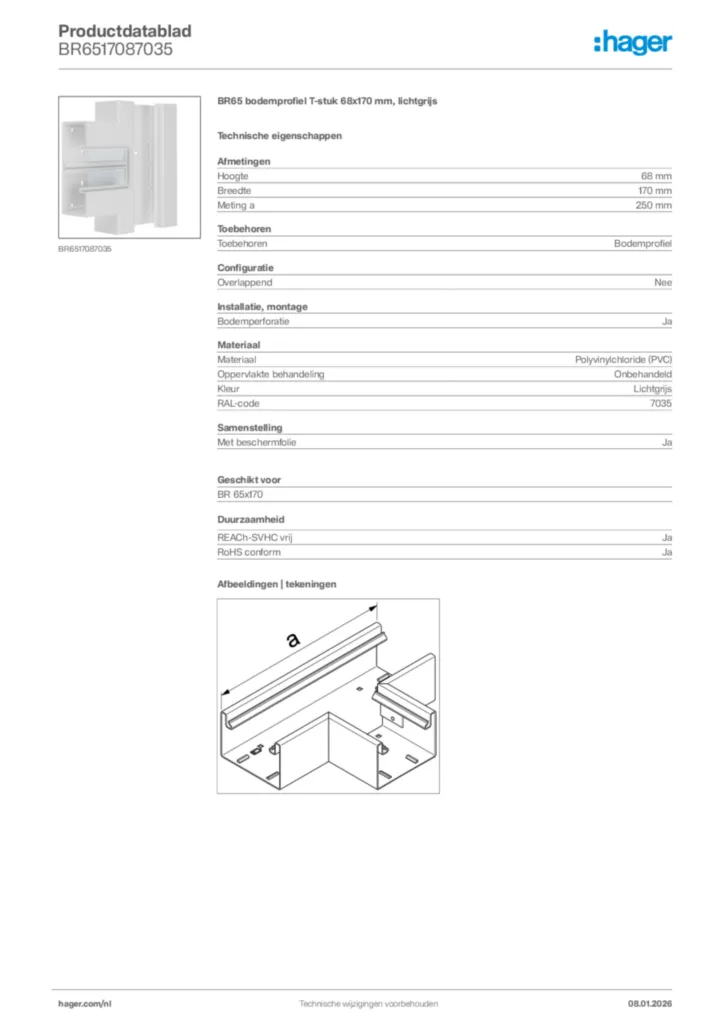 Afbeelding Hager Productdatablad BR6517087035 | Hager Nederland
