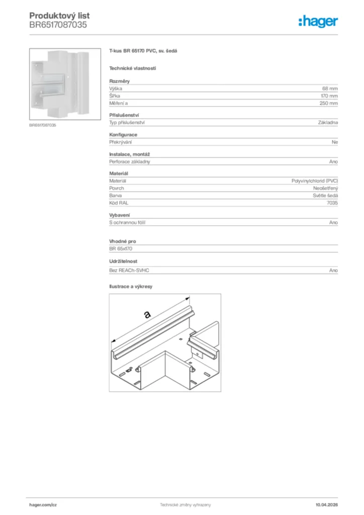 Obrázek Hager Product data sheet BR6517087035 | Hager