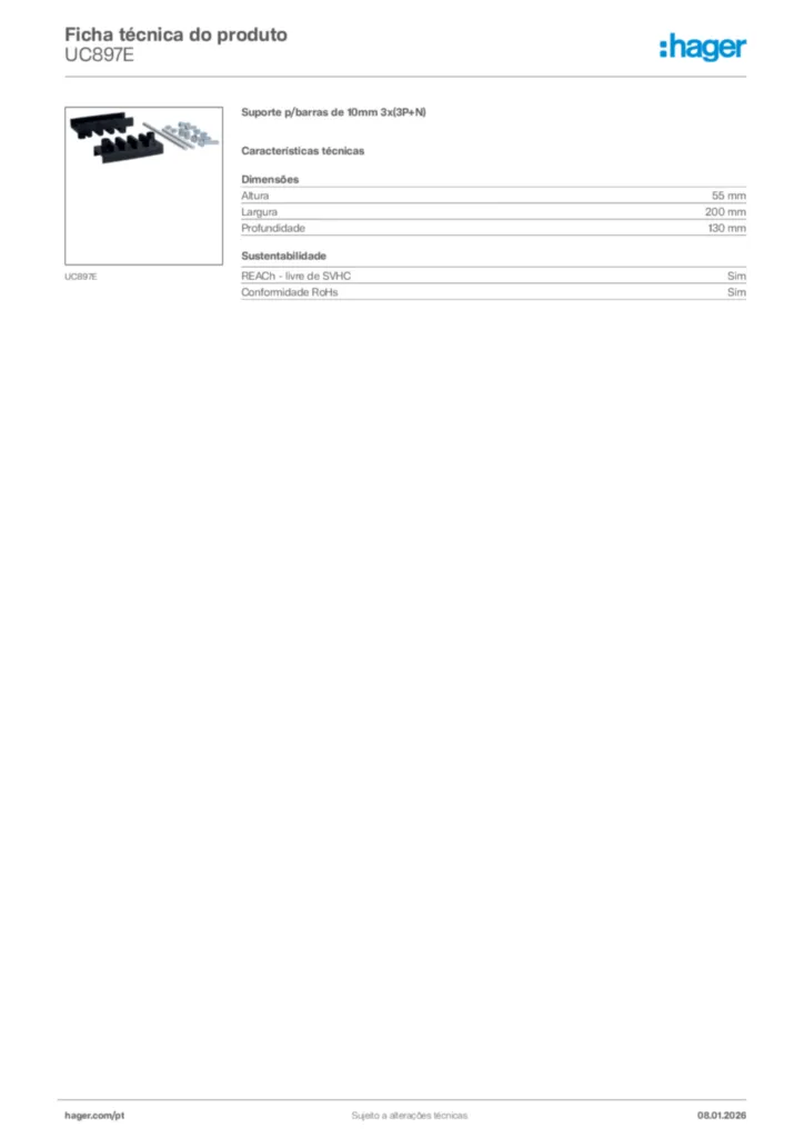 Imagem Hager Ficha técnica do produto UC897E | Hager Portugal