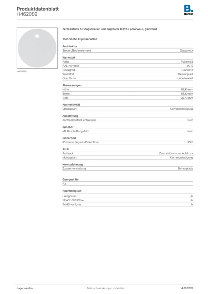 Bild Berker Produktdatenblatt 11462089 | Hager Deutschland