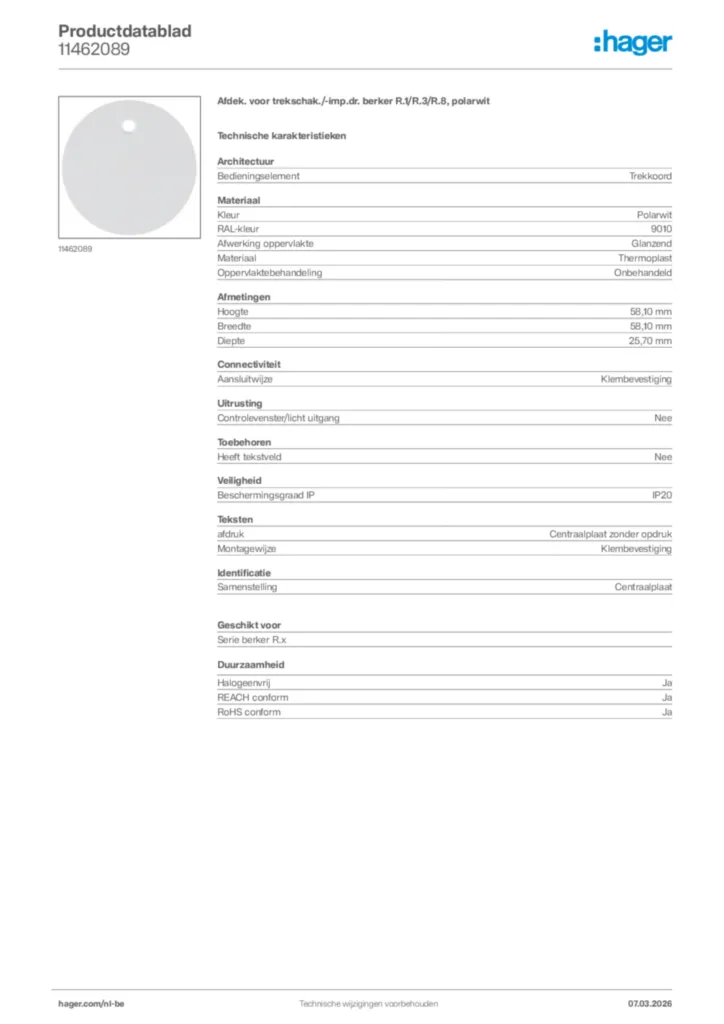 Afbeelding Hager Productdatablad 11462089 | Hager Belgium