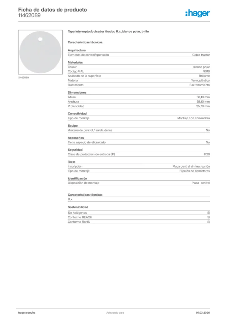 Imagen Hager Ficha de datos de producto 11462089 | Hager España