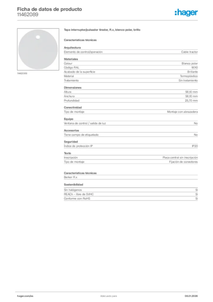 Imagen Hager Ficha de datos de producto 11462089 | Hager España