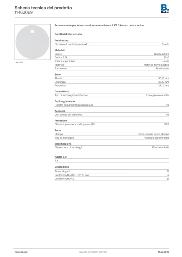 Immagine Berker Scheda tecnica del prodotto 11462089 | Hager Italia