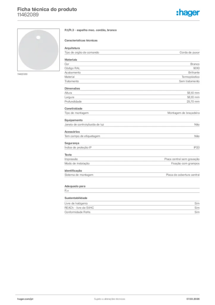 Imagem Hager Ficha técnica do produto 11462089 | Hager Portugal