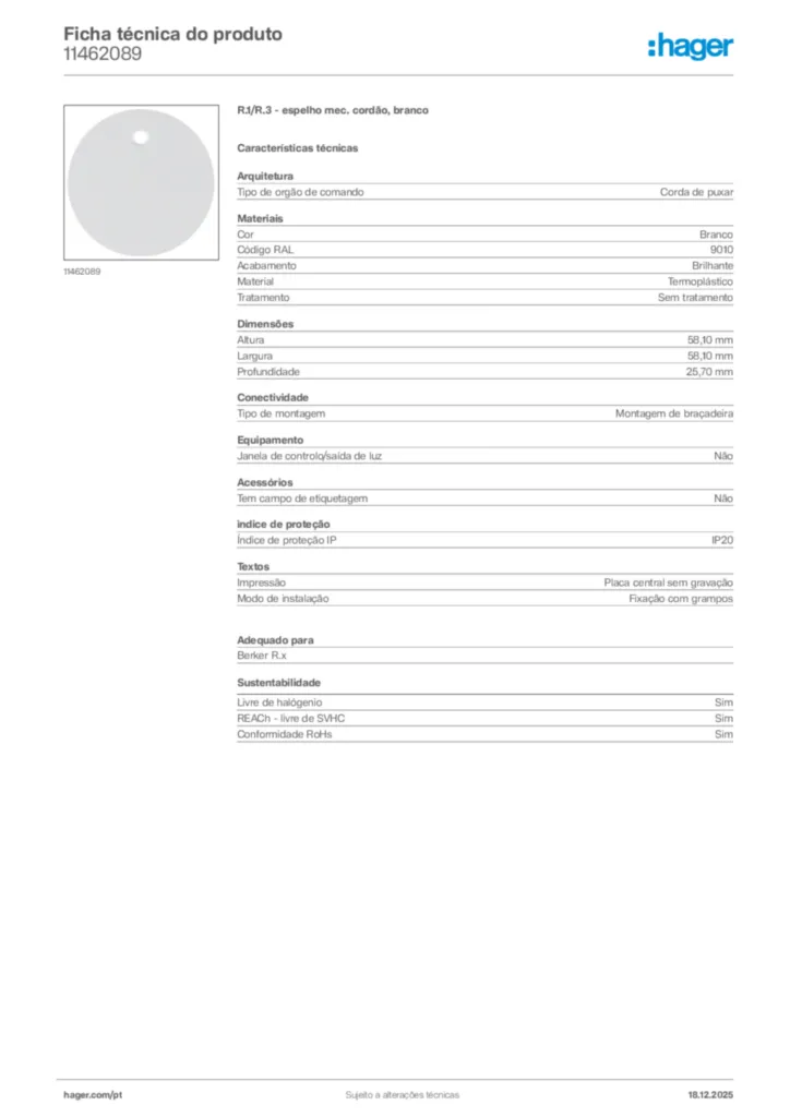 Imagem Hager Ficha técnica do produto 11462089 | Hager Portugal