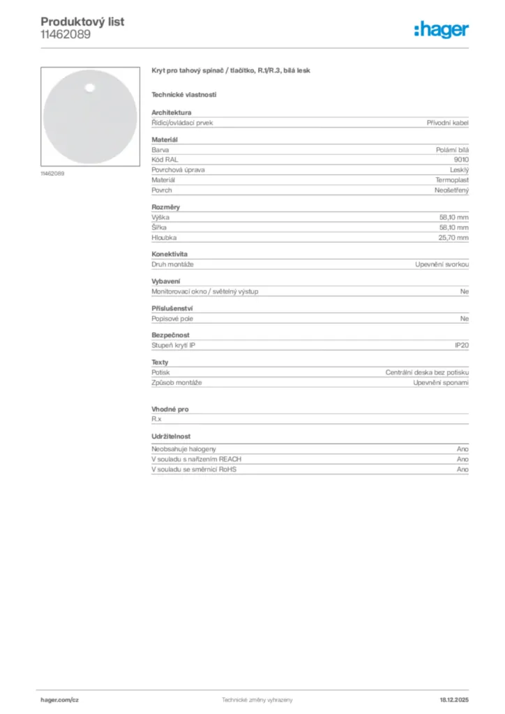 Obrázek Hager Produktový list 11462089 | Hager