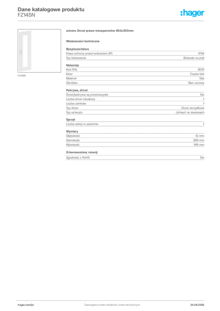 Zdjęcie Hager Karta katalogowa FZ145N | Hager Polska