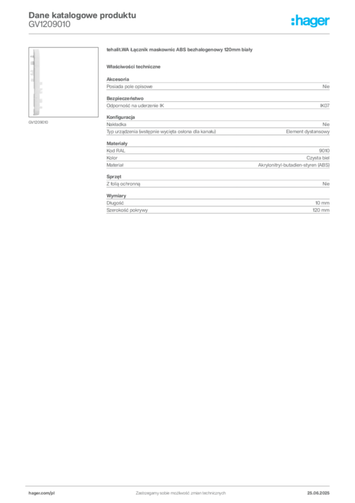 Zdjęcie Hager Karta katalogowa GV1209010 | Hager Polska