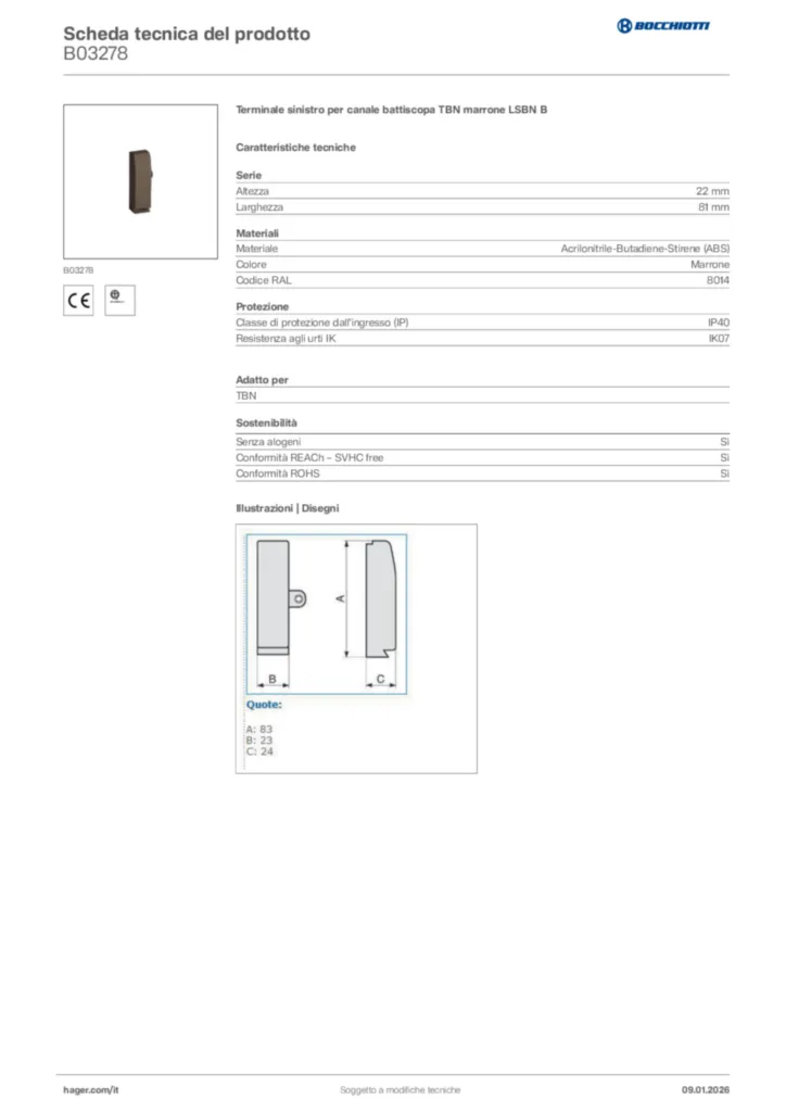 Immagine Bocchiotti Scheda tecnica del prodotto B03278 | Hager Italia