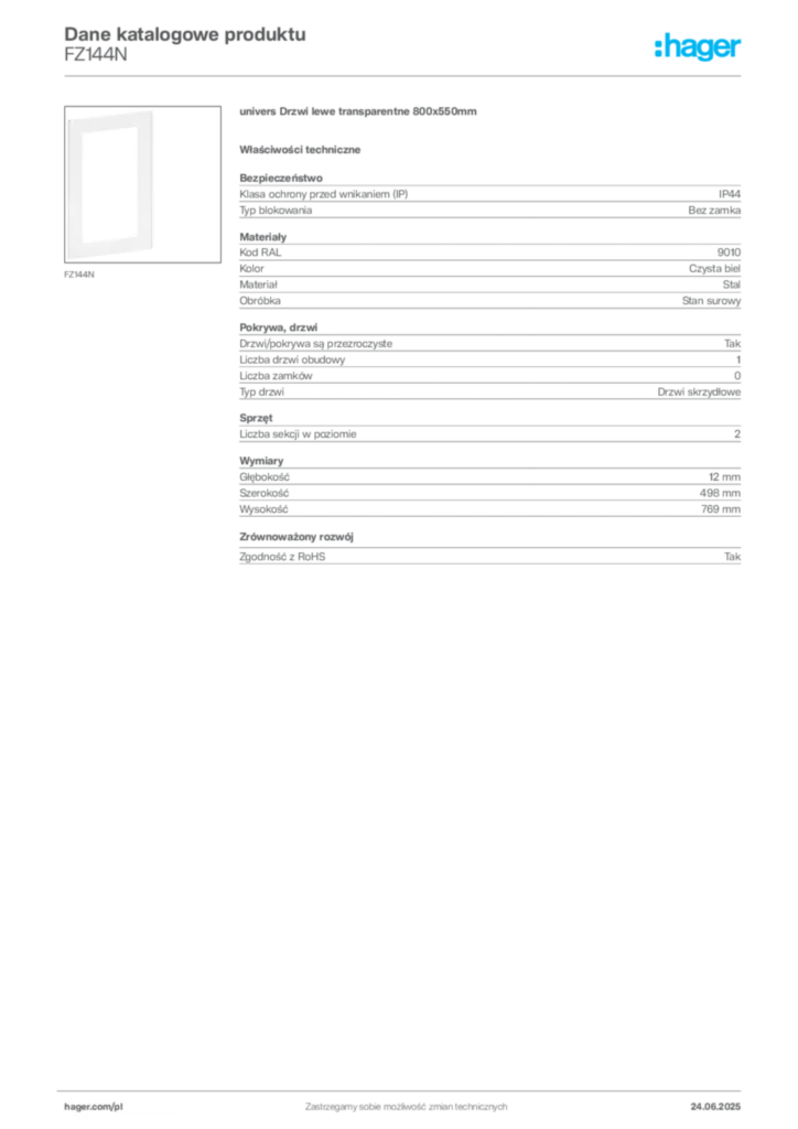 Zdjęcie Hager Karta katalogowa FZ144N | Hager Polska
