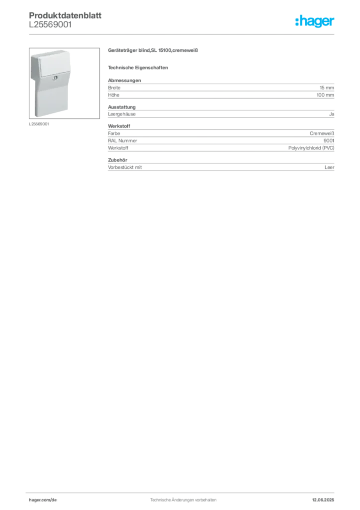 Bild Hager Produktdatenblatt L25569001 | Hager Deutschland