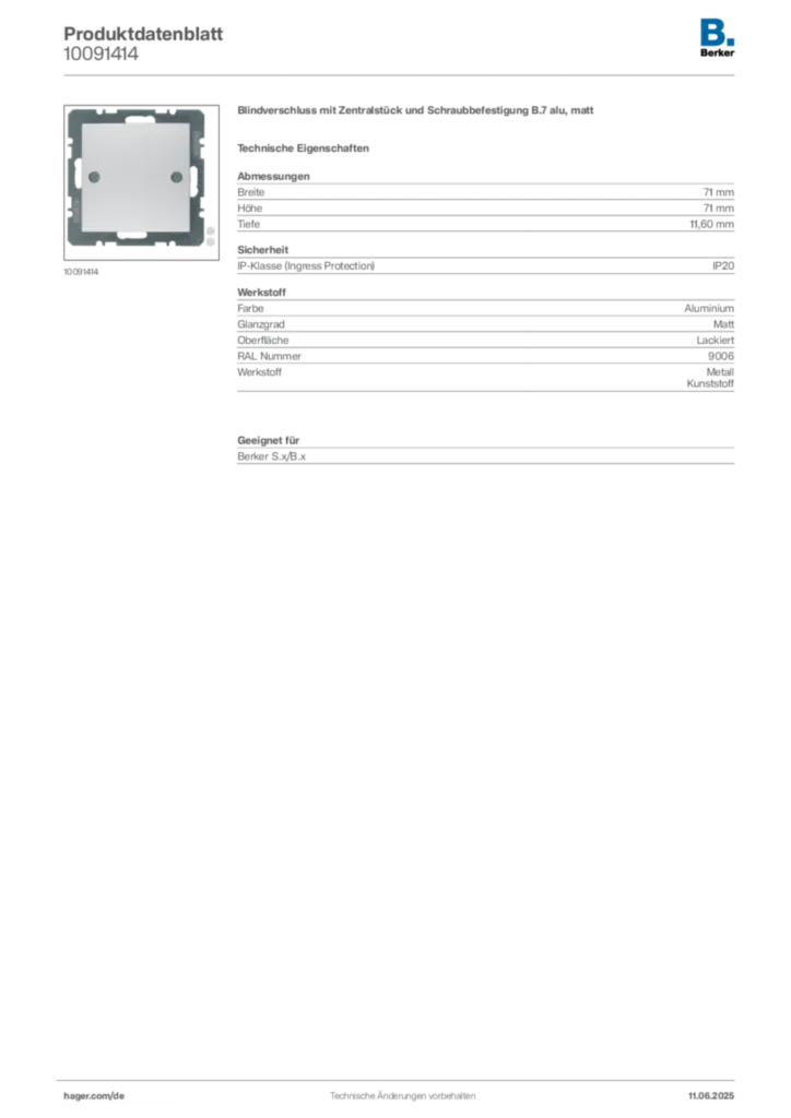 Bild Berker Produktdatenblatt 10091414 | Hager Deutschland