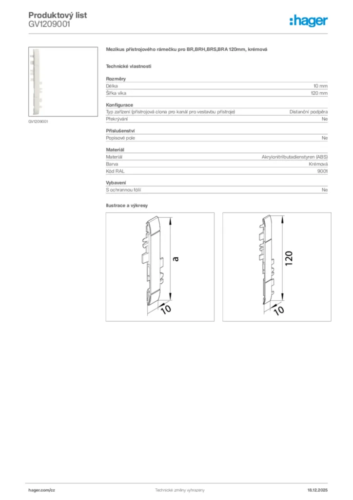 Obrázek Hager Produktový list GV1209001 | Hager