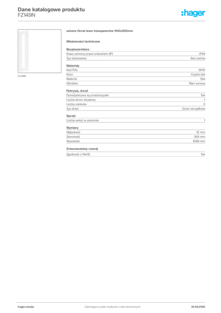 Zdjęcie Hager Karta katalogowa FZ149N | Hager Polska