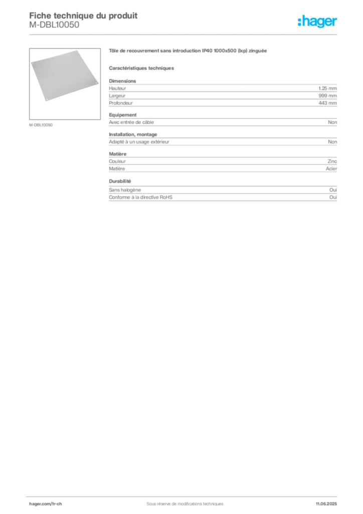 Image Hager Fiche technique du produit M-DBL10050 | Hager Suisse
