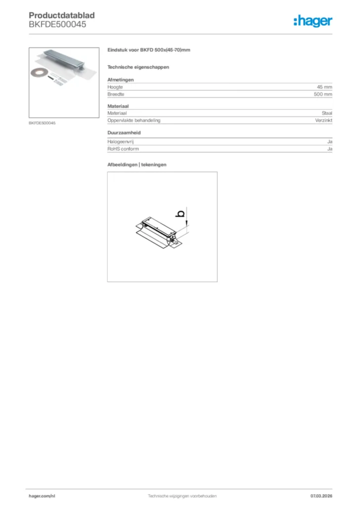 Afbeelding Hager Productdatablad BKFDE500045 | Hager Nederland