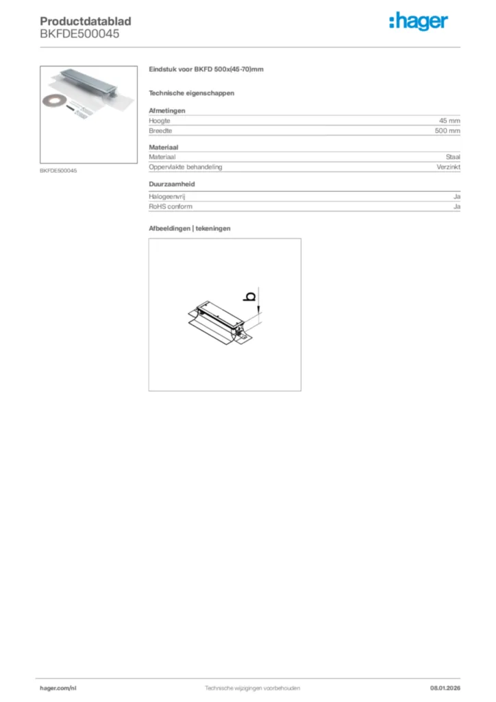 Afbeelding Hager Productdatablad BKFDE500045 | Hager Nederland