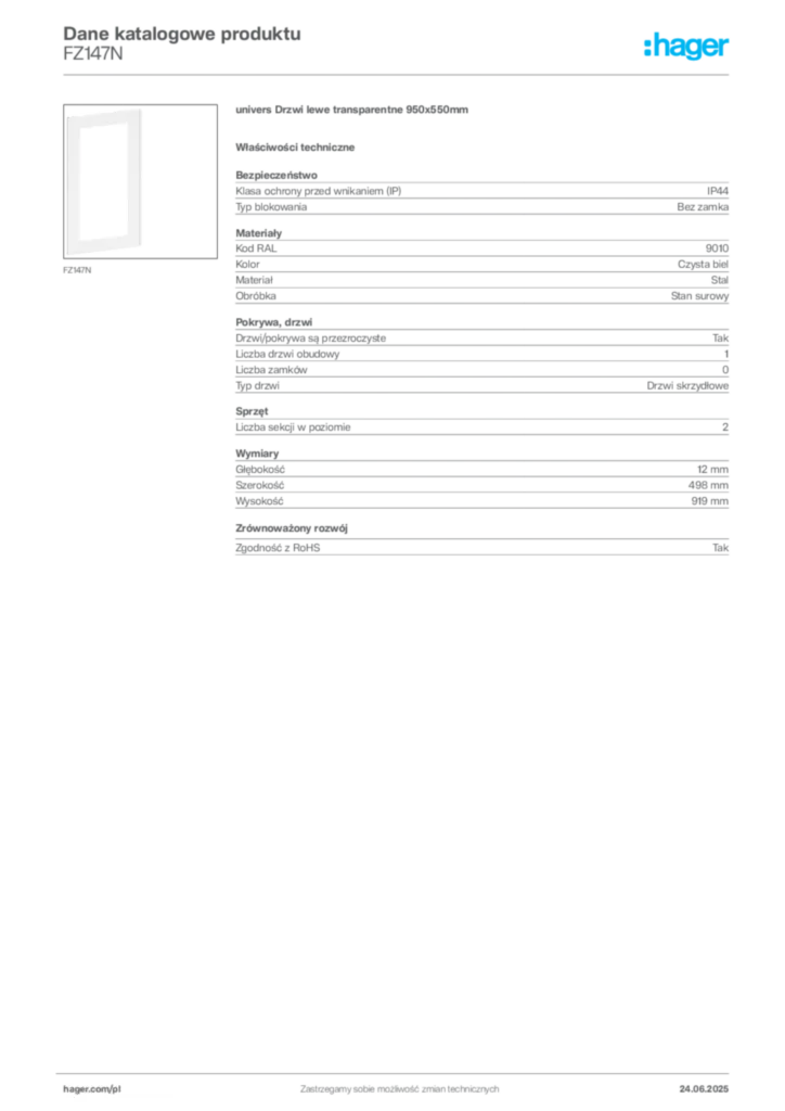 Zdjęcie Hager Karta katalogowa FZ147N | Hager Polska