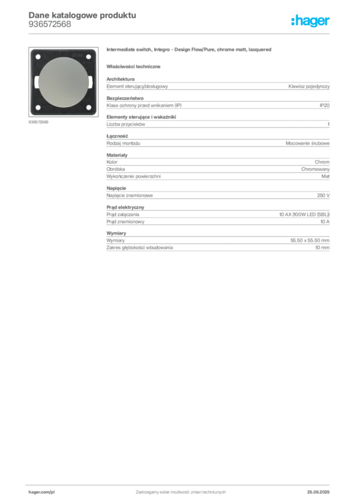 Zdjęcie Hager Karta katalogowa 936572568 | Hager Polska