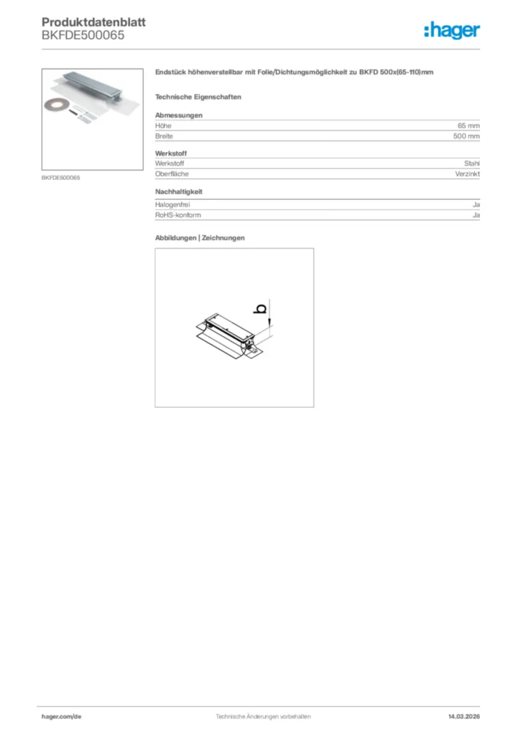 Bild Hager Produktdatenblatt BKFDE500065 | Hager Deutschland
