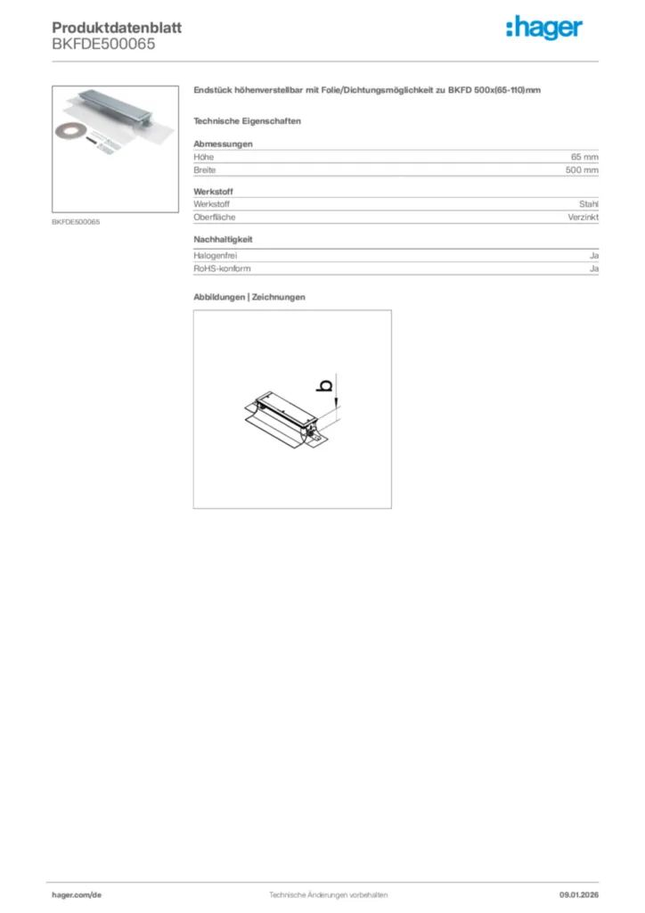 Bild Hager Produktdatenblatt BKFDE500065 | Hager Deutschland