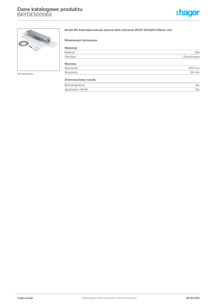 Zdjęcie Hager Karta katalogowa BKFDE500065 | Hager Polska