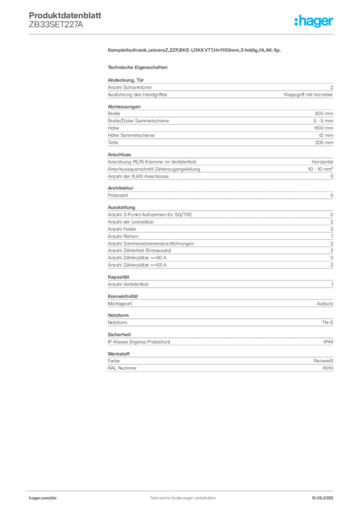 Bild Hager Produktdatenblatt ZB33SET227A | Hager Deutschland