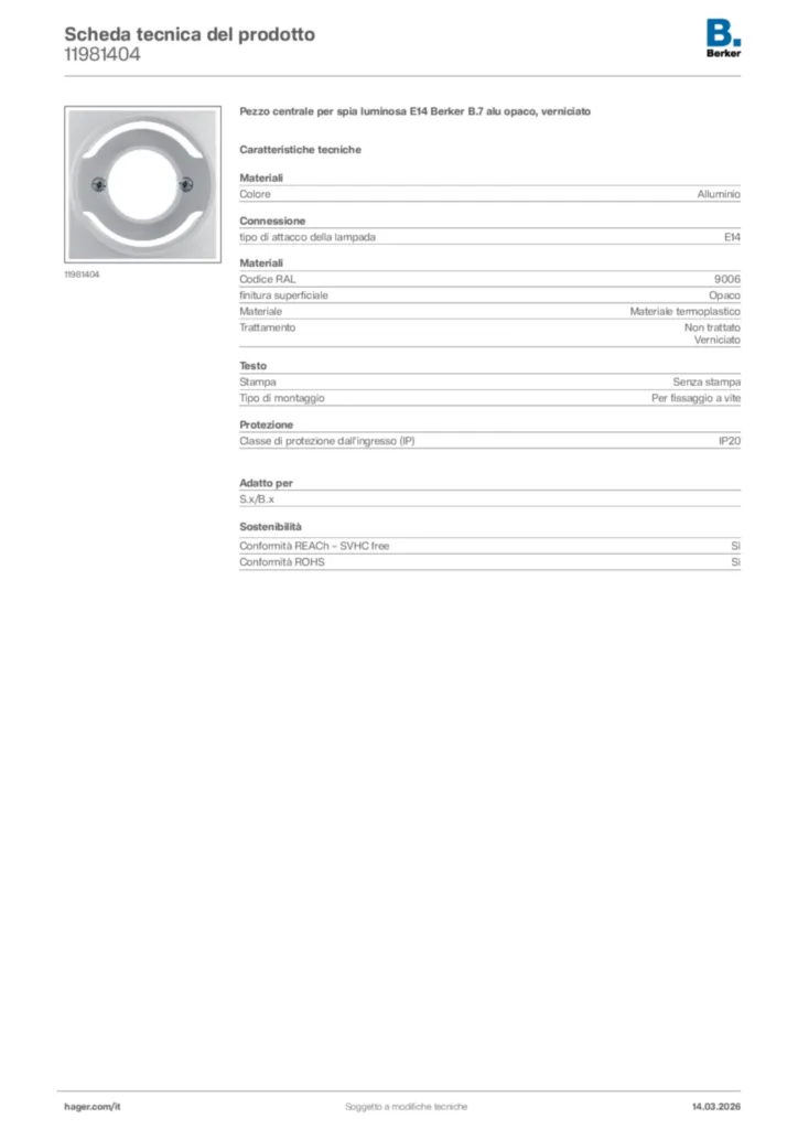 Immagine Berker Scheda tecnica del prodotto 11981404 | Hager Italia