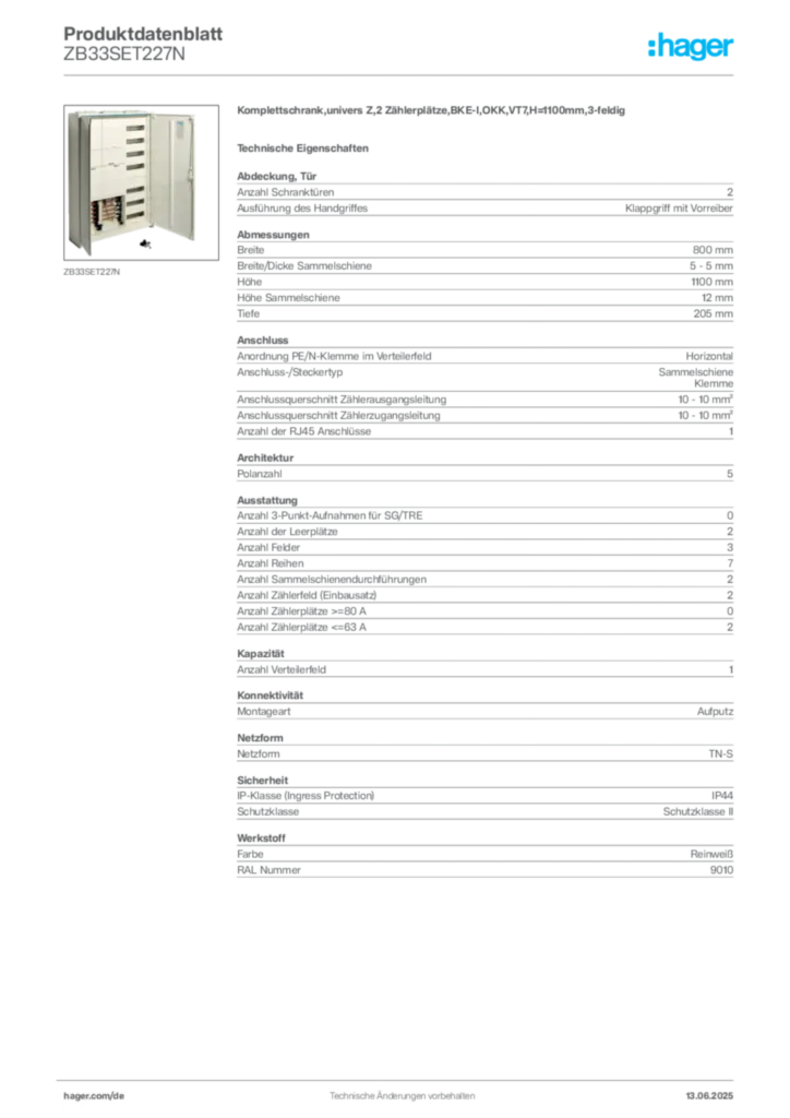 Bild Hager Produktdatenblatt ZB33SET227N | Hager Deutschland
