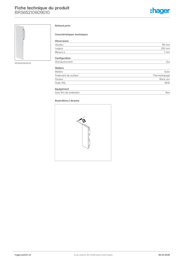 Image Hager Fiche technique du produit BRS652106D9010 | Hager Suisse