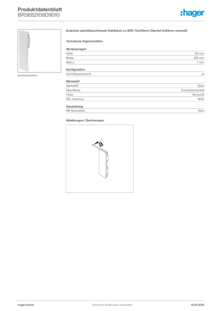 Bild Hager Produktdatenblatt BRS652106D9010 | Hager Deutschland