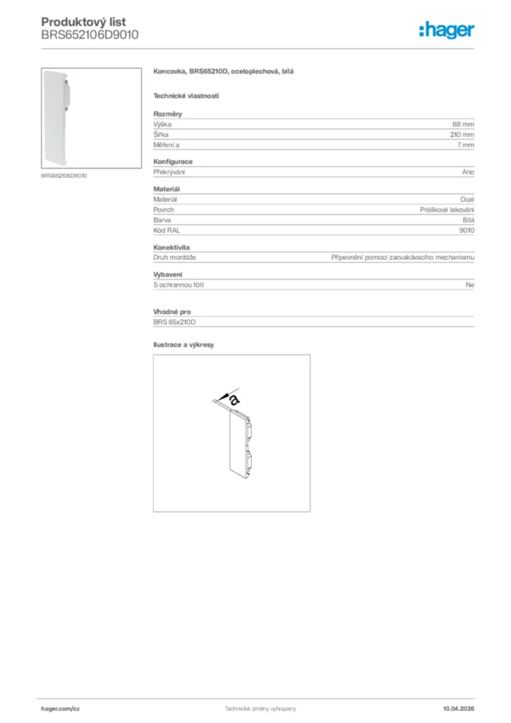 Obrázek Hager Product data sheet BRS652106D9010 | Hager